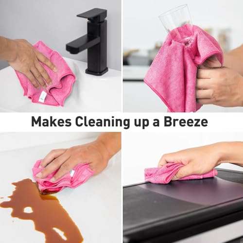 Image of UCRAVO PINK 4 Roll Microfiber Cleaning Cloth Roll - 200 Sheets Pre-Cut Tear Away Towels, 20,000 Washable Reusable Cleaning Rags, Lint Free Ultra Absorbent Cloth for Kitchen Products & Car Cleaning
