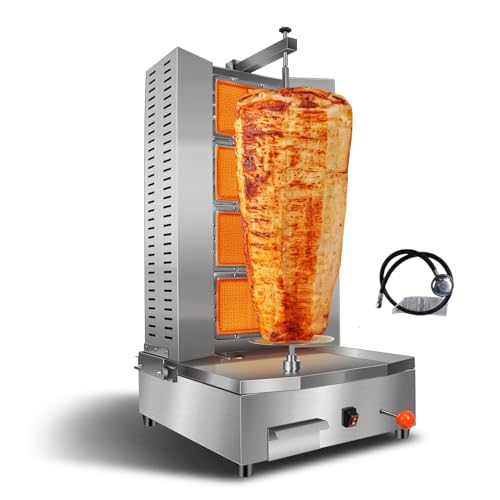 BNDHKR 4 Burners Shawarma Machine Commercial Large Shawarma Grill Machine Rotisserie Kebab Gas Vertical Rotisserie Propane Turkish Chicken Doner Kebab Broiler for Restaurant Kitchen