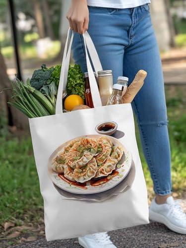 Canvas Tote Bag, Dumplings Simple Style Watercolor Aesthetic Canvas Tote Handbags for Women Shoulder Bag4