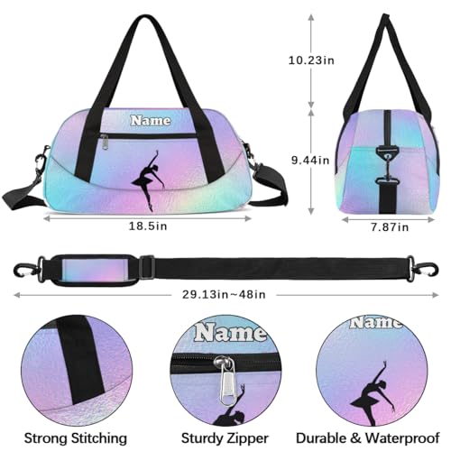 Personalized Dance Bag Girls Duffle Bag Custom Kids Athletic Bags Sports Weekender Sleepover Travel Bag Gym Ballet Bag for Girls Teens, Colorful3