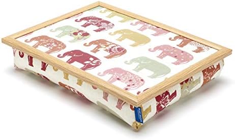 Blue Badge Co Elephant Fabric Lap Tray with Bean Bag Cushion, Padded Lap Tray for Dinner with TV or Breakfast in Bed, Laptop Holder, Moulds to Your Lap, 700 g