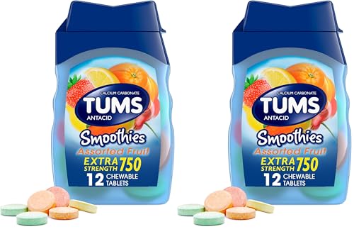 Image of TUMS Smoothies Extra Strength Antacid Chewable Tablets for Heartburn Relief, Assorted Fruit - 12 Count (Pack of 2)
