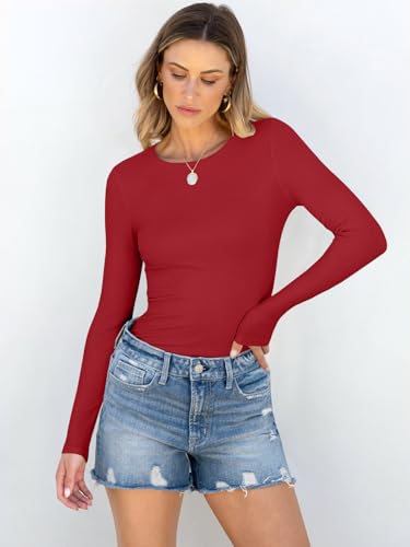 Image of ANRABESS Women Long Sleeve Shirts Rib Knit Slim Fit Tops Basic Tee Spring Outfits Casual T-Shirt Underscrubs Layer Clothes