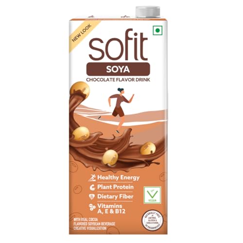Image of SOFIT Soya Drink Chocolate Flavored,1000Ml-Pack Of 3 (3 X 1000Ml)|Vegan Drink|Enriched Goodness Of /Source Of Plant Protein,Dietary Fibers,Vitamins & Calcium|Naturally Lactose Free