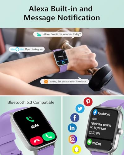 Image of Quican Smart Watches for Women, Compatible for iPhone and Android Phones | 1.8 inch Fitness Tracker Watch, Waterproof, Calling, Heart Rate /Sleep Monitor, Alexa, Gifts for Women, Silicone Band, Purple
