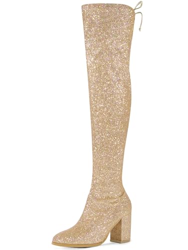 Bottes pailletées à talon épais garantissant confort et stabilité pour femme