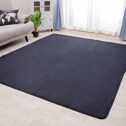 ヤスカ カーペット ラグ 洗える ラグカーペット マット 滑り止め付き ホットカーペット対応 防ダニ フランネル さらフワ触感 おしゃれ 北欧 じゅうたん (無地・ブラック(BK), 2)130x185cm)