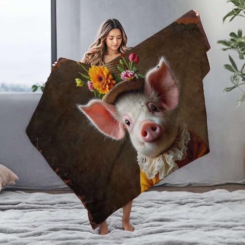 Couverture en flanelle personnalisée de qualité supérieure avec illustration de cochon floral - 2