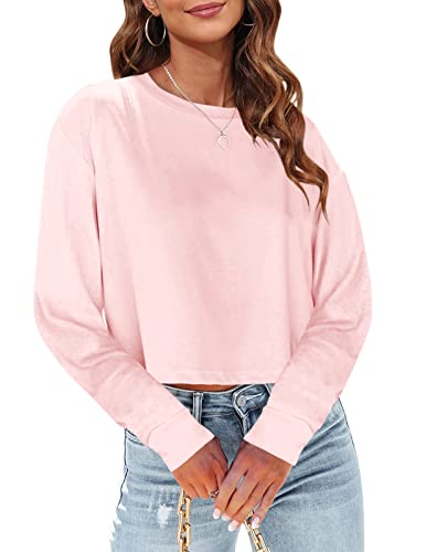 Tankaneo Womens Long Sleeve Crop Tops Loose Fit Fall Cropped Tshirt 2025 Crew Neck Casual Shirts