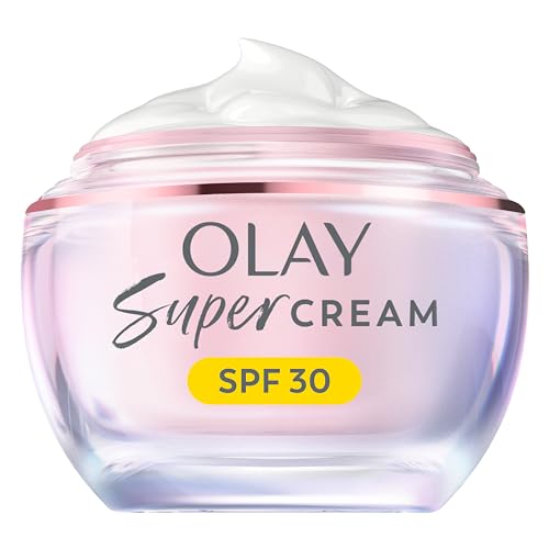 Olay Super Cream Refillable Face Moisturiser with SPF 30 UV Protection Olay Super Serum 5 Skin Benefits in 1 Moisturiser Ultra Lightweight Hydration Protects Against Sun Damage Instant Glow 50ml