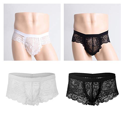oshhni 2x Cuecas de Renda Transparente para Homens Calcinha Tanga Lingerie Transparente