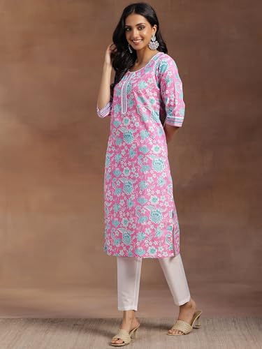 Image of Libas Women Cotton Straight fit Printed Kurta 29049R Pink Suit