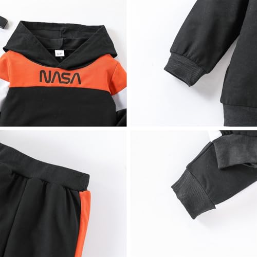 Image of 2-6T Toddler Baby Boy Clothes Long Sleeve Hooded Pullover Colorblock Sweatshirt + Pants 2pcs Fall Winter Outfit Set