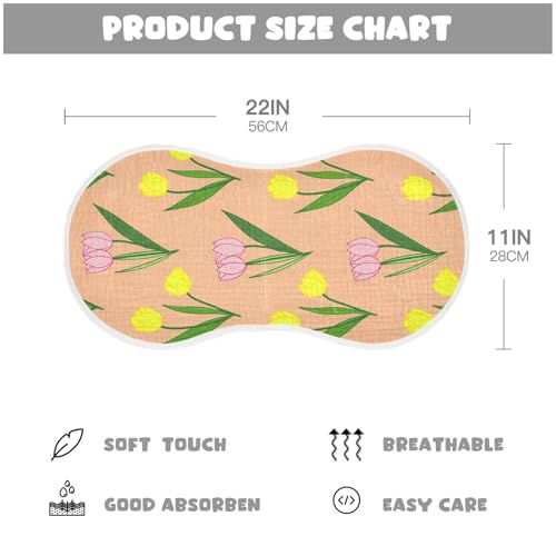 J JOYSAY Tulips Flowers Yellow Baby Burp Cloths for Boys Girls Large 22''x11'' Cotton 4 Layer Newborn Must-Have Essential for Girl Drool one sizex12