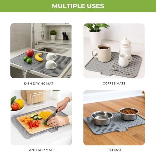 Image of CELA Silicone Dish Drying Mat for Kitchen 40 x 30 cm | Non-Slip Heat Resistant Kitchen Drying Pad with Drain Lip | Quick Dry Dish Drainer Mat for Plates, Cups & Utensils | Countertop Water Protection