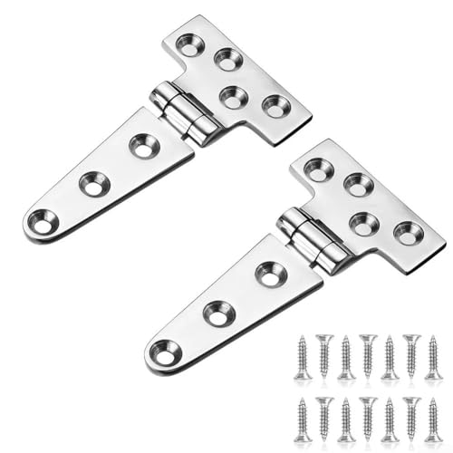 Charnière de type T, 2 charnières en T robustes avec 14 vis M5, 150 x 75 mm, quincaillerie de porte en acier inoxydable 316 pour bateau, bateau