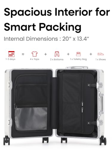 Image of 20 Inch Carry on Luggage with Spinner Wheels,Aluminum Frame Zipperless Checked Travel suitcase for Shout Business Women Men (White, 20in carry-on Aluminum Frame)