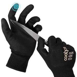 COOLJOB A3 Cut Resistant Fishing Gloves for Men, Touchscreen Safety Work Gloves with Grip Nitrile, Knife Proof Anti-slip Dexterous Rubber Gloves for Glass Handling Wood Carving, Black, Medium, 1 Pair