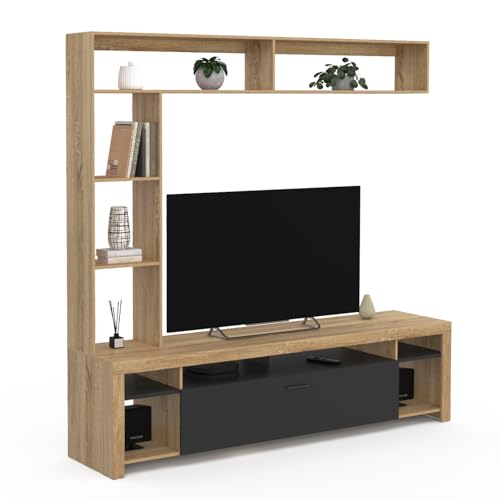 IDMarket - Ensemble Meuble TV et étagères 170 cm Malo Bois et Placard Noir