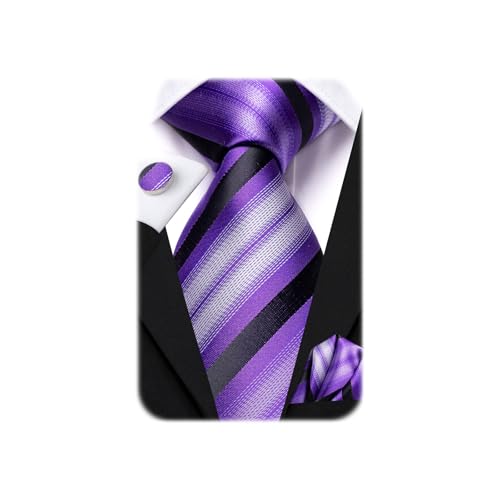 Image of Dubulle Mens Tie Set Solid Paisley Silk Striped Necktie for Men with Cufflinks Tie and Pocket Square