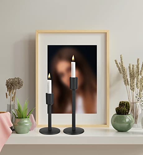 Black Candlestick Candlestick Holders Set Of 2 - Black Candlestick Holder Vintage Modern Decorative Centerpiece For Table Mantel Wedding Housewarming Gift For Taper Candles - 2 Size #TOP2