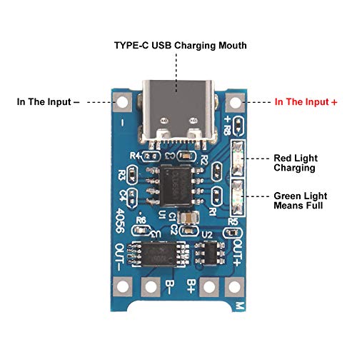AITRIP 20pcs TP4056 Type-c USB 5V 1A 18650 Lithium Battery Charger Module Charging Board with Dual Protection Functions (20pcs TP4056 Type-c USB)3
