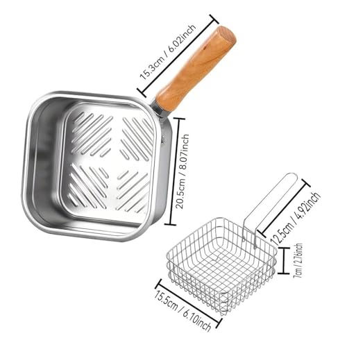 Image of 304 Stainless Steel Square Oil Filter Frying Pot with Lid | Multi-Functional Deep Fryer & Steamer | Kitchen Stock Pot for Electric /Induction Cooking | Portable Crisper pan