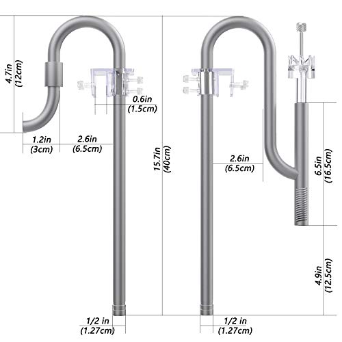 FZONE Aquarium Stainless Steel Skimmer Lily Pipes Inflow and Outflow with Spin Skimmer and Adjustable Rod for Aquarium Filter 1/2\'\'(12/16mm) Tubing