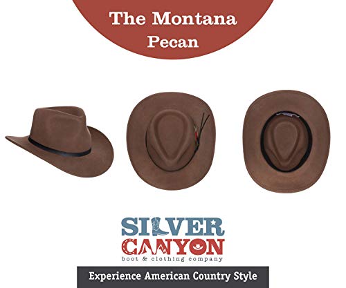 Men's Outback Wool Cowboy Hat Montana Pecan Brown Crushable Western Felt by Silver Canyon, Pecan, Large