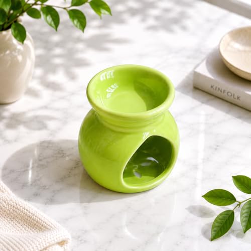 Image of BRAHMZ Ceramic Oil Burner Set of 4 with 4 Tea Light Candles and Rose Oil - Aroma Diffuser for Essential Oils, Aromatherapy, Home Fragrance, Meditation & Spa (Rose+Camphor)