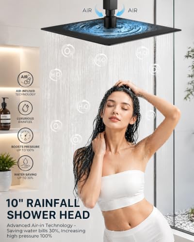 Black Shower Faucet Set with Handheld, Ceiling Mount 10" Rain Shower System - image 4