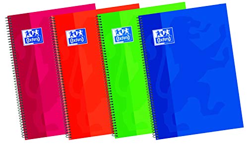 Oxford 100430151 Classic - Cuaderno espiral de tapa extradura, 80 Hojas, Colores surtidos, Formato 4º, Paquete de 5