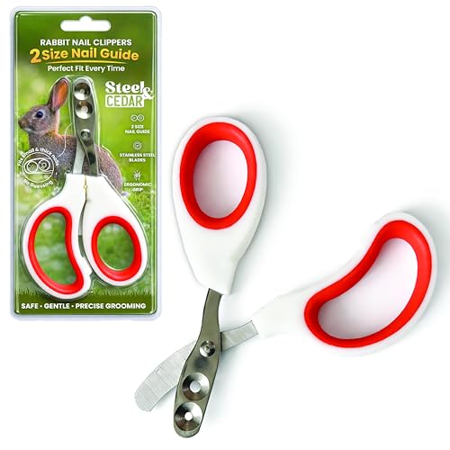 Rabbit Nail Clippers with 2 Size Safety Guide by Steel & Cedar Professional Bunny Nail Trimmer for Safe & Precise Grooming Stainless Steel Clippers for Rabbits Guinea Pigs & Small Pets