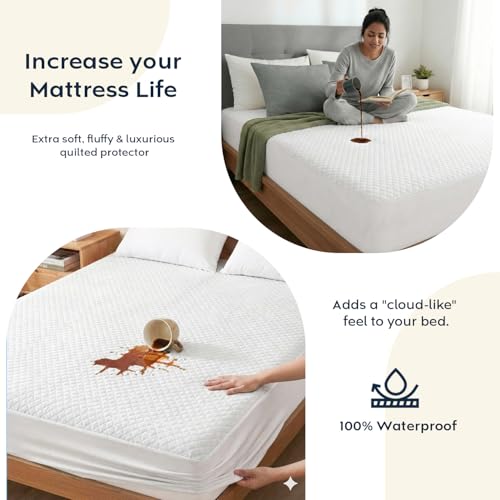 Image of Ayka 100% Waterproof Knitted Mattress Protector Queen Size Breathable Hypoallergenic Noiseless Ultra Soft Fitted Bed Protector 75x60 inch Mattress /Bed Cover (Queen 75 * 60 inch, White)