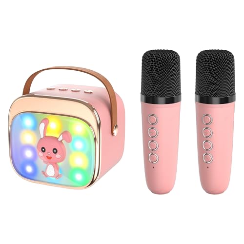 Image of Bunny Beats Karaoke Speaker with 2 Wireless Mics | Rechargeable Bluetooth Music Toy with LED Lights, | Fun Singing Set for Kids - Gift for Girls & Boys Ages 3 4 5 6 7 8 9 10 (Pink)