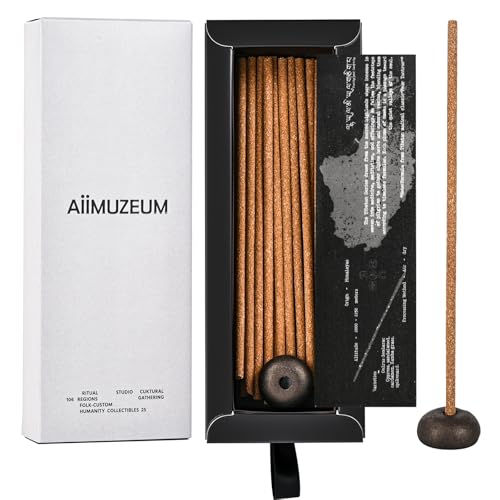 Aiimuzeum Potala Tibetan Incense Sticks Traditional Meditation Tara Healing- with Luxe Pebble Incense Holder Gift Set Handcrafted for Meditation Yogis & Relaxation 20 Packs (Herbal Scent)