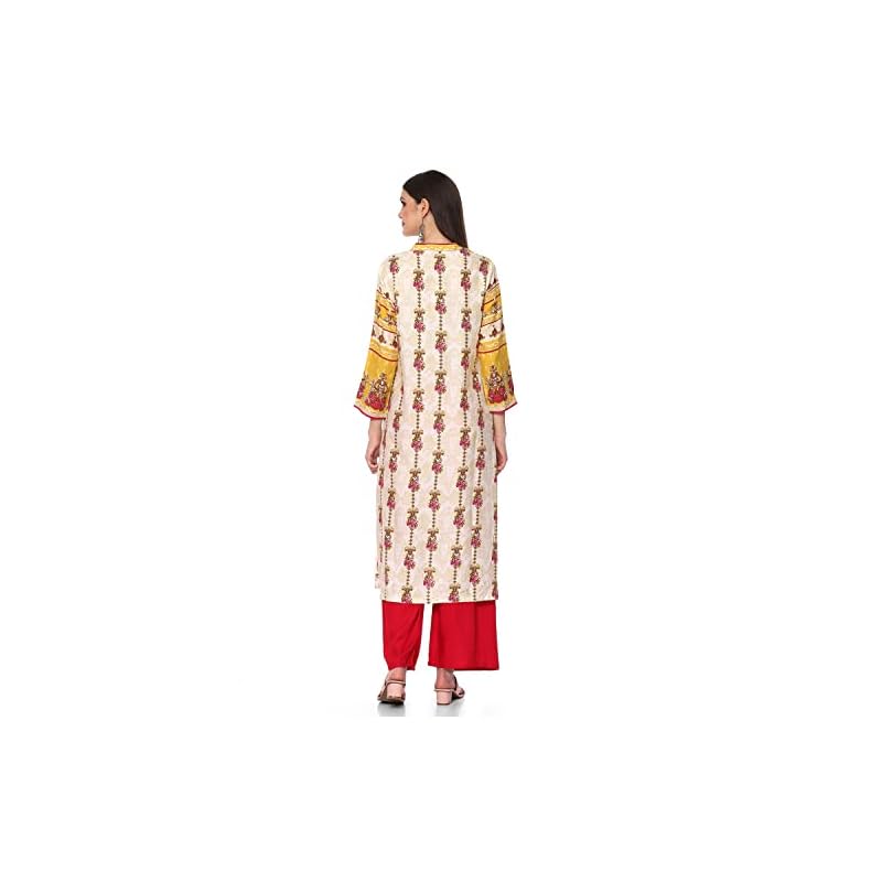 BIBA Women's Yellow Rayon Straight Printed Kurta - Image 5