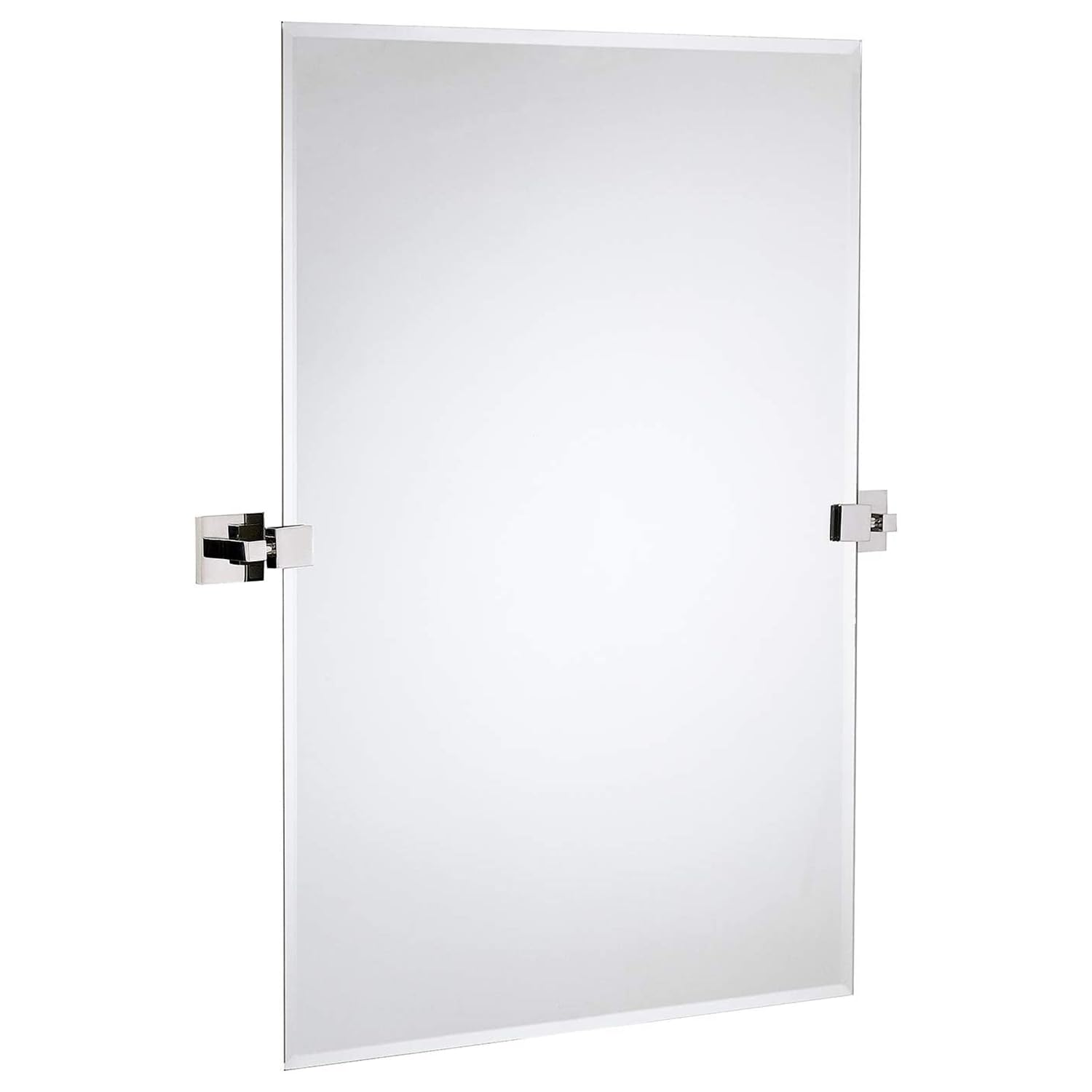 Hamilton Hills 24x36 inch Pivot Wall Mirror Including Polished Chrome Squared Wall Brackets | Frameless Bathroom Mirror | Rectangular Adjustable & Tilting Vanity | Farmhouse Wall-Mounted Mirrors 24"L x 36"W Polished Chrome