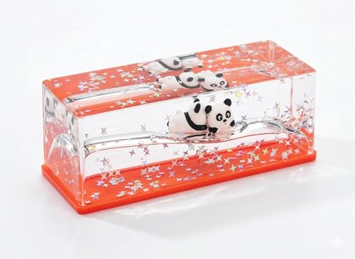 Image of Eminent Liquid Motion Toy with Panda and Snowman Figurines, Clear Acrylic with Glitter Stars, Red Base, Sensory Desk Toy (Red)