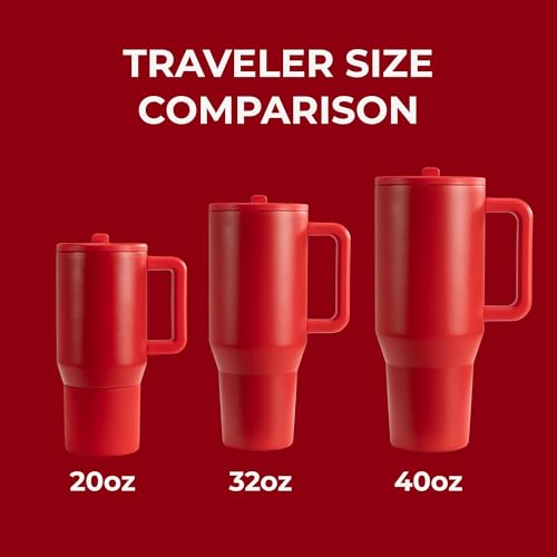 HydroJug Traveler - 40 oz Water Bottle with Handle & Flip Straw - Fits in Cup Holder, Leak Resistant Tumbler-Reusable Insulated Stainless Steel & Rubber Base - Gifts for Women & Men, Alumni Red image 5