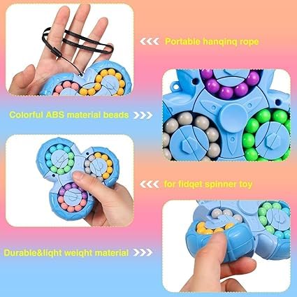Image of Magic Bean Rotating Cube, Magic Bean Toys Decompression Rotating Small Beads Magic Cube, Creative Finger, Puzzle Toy Fun Learning , Stress Relief Fidget Toy Gift for Kids (Blue Colour)