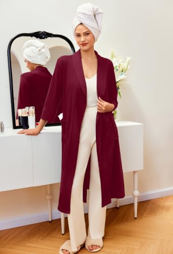 Image of Ekouaer Robes for Women Long Waffle Knit Bathrobe Shawl Collar House Coats