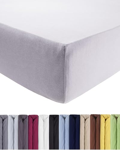 Entspanno Luxus Topper Spannbettlaken 180x200 bis 200x220cm - Aus Premium Jersey - Ideal für Wasser- & Boxspringbetten bis 10 cm Höhe - Silbergrau