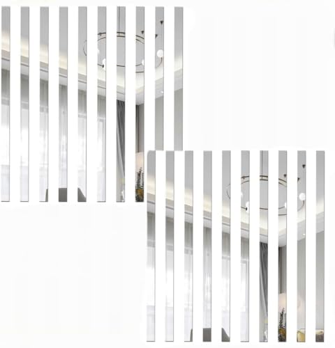 20Pcs Sliver Mirror Wall Stickers Striped Design Art Tile Decal DIY Self Adhesive Wall Line Border Decals Removable Acrylic Mirror Wall Stickers and Murals Paint, Supplies Home Decor 5 * 20cm