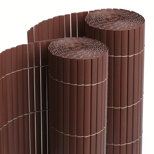 PEGANE Lot de 2 Canisses Brise Vue en PVC Tube Plat,Clôture Protection pour Jardin terasse Balcon Coloris Marron foncée - Hauteur 80 x Longueur 300 cm...