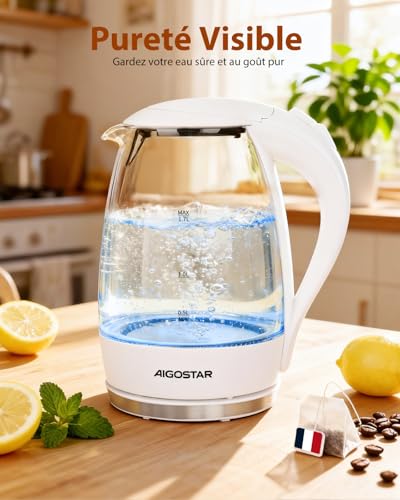 Aigostar Bouilloire Electrique Verre Blanche 1,7 litres...
