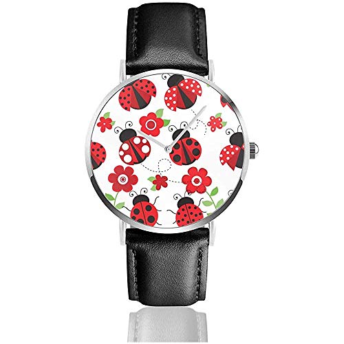 Preisvergleich Produktbild Marienkäfer im Garten (rot) Herren Sport Armbanduhr Lederarmbanduhr