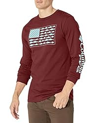 Columbia Camiseta de Manga Larga Aire Libre Pesca ...: Camiseta Columbia de manga larga 100% algodón para hombre, cuenta con el logotipo PFG Americana Saltwater Fish Flag en la parte posterior con logotipo PFG en el pecho y un cuello redondo. Ajuste clásico, cuello redondo, mangas largas Equipo de pesca ...