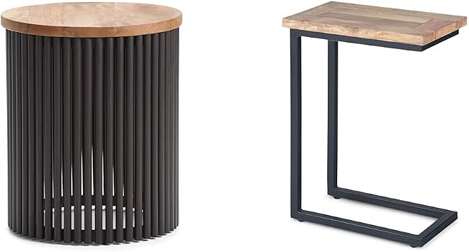 SIMPLIHOME Demy Industrial Metal and Mango Wood Accent Tables Bundle، مجمعة بالكامل، لغرفة المعيشة وغرفة النوم