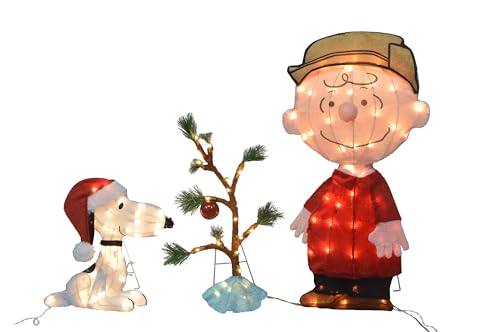PRODUCTWORKS Charlie Brown, Snoopy & The Lonely Tree Lighted Outdoor Christmas Decoration 3-Piece Yard Display Set